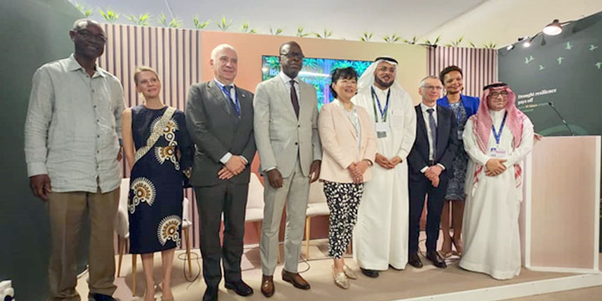 Alain-Richard DONWAHI, at the land and drought pavilion of the UNCCD, speaks on the synergy of the three (03) Rio conventions